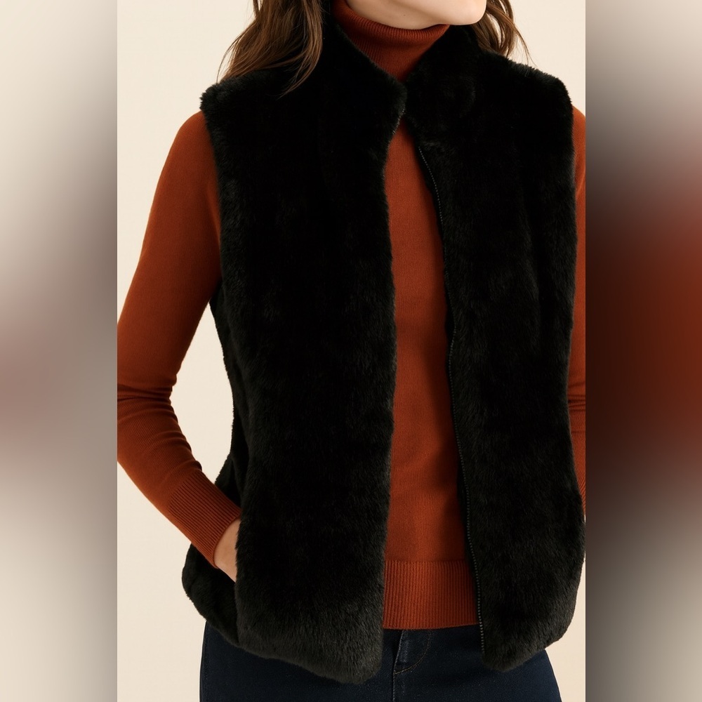 Faux Fur Vest Satin Reversible Medium